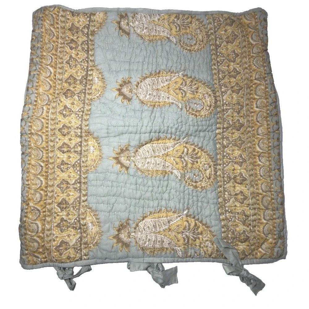 Pottery Barn Sham Set Paisley Medallion EURO‎ Kantha Quilted Tie Closure Cotton